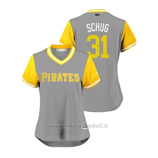 Maglia Baseball Donna Pittsburgh Pirates A.j. Schugel 2018 Llws Players Weekend Schug Grigio